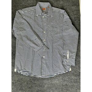 Bruli White Dark Blue Striped Button up Shirt Swiss Made Long Sleeve Size L
